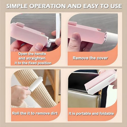 Mini Travel Lint Roller with 300 Sticky Sheets, Compact Portable Pet Hair Remover with Cover for Clothes, Travel, Small Foldable Lint Roller for Purse Car Bag Essentials (Pink and White) - color: Pink and White