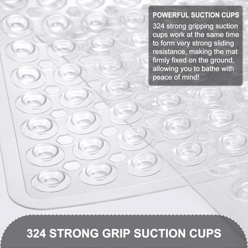 TEESHLY Bath Mat for Tub & Shower, Non Slip Soft Bathmat with Suction Cups & Drain Holes, Machine Washable Bathtub Floor Liner Mats for Bathroom, 35x16 Inch, Clear - color: Clear