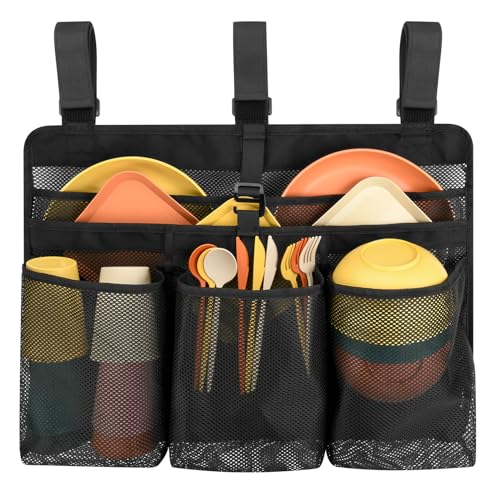 Xxerciz Camping Dish Drying Bag Collapsible Dish Drying Rack, Portable Mesh Dinnerware Drainer Organizer for RV Campers Travel Trailers Space Saving Camping Kitchen Storage Rack - color: Black