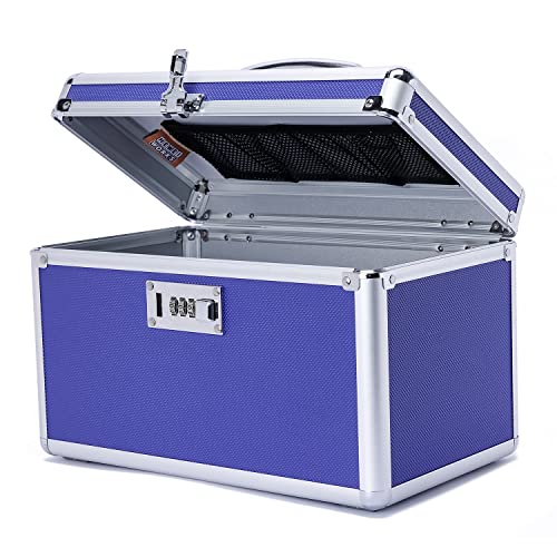 Lockable Medication Box with Portable Storage Case, 12.2''x 7.2''x 7.6'', Childproof Medicine Organizer with Combination Lock, Locking Box for Money, Documents & Meds (Blue/Medium) - color: Blue/Medium
