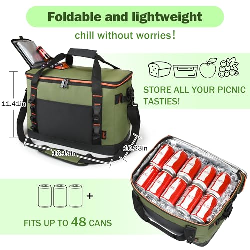 Tirrinia Large Cooler Bag Insulated, 48 Cans Leakproof Soft Camping Coolers, Portable Beach Cooler with Shoulder Strap for Picnic, Beach, Travel Road Trip