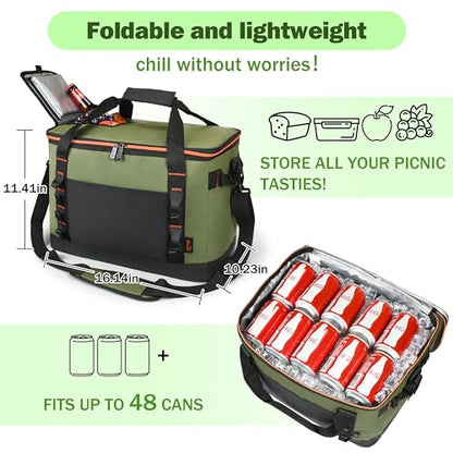 Tirrinia Large Cooler Bag Insulated, 48 Cans Leakproof Soft Camping Coolers, Portable Beach Cooler with Shoulder Strap for Picnic, Beach, Travel Road Trip