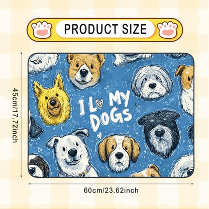 Nuxovilar Pet Dog Supplies Food Mat Colorful Pup-Printed Polyester (23.62×17.71 inches) Bowl Water Spill Pad Feeding Essentials for Living Room, Pantry, Pet Space - color: HC00142