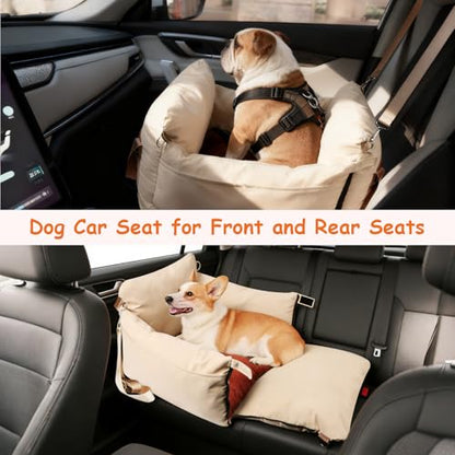 Dog Car Seats for Small Dogs, Waterproof Puppy Car Seat with Side Handles and Large Pockets, Clip-On Safety Leash and PP Cotton Filling, Pet Booster Seat for Small Dog up to 25lbs (Apricot) - color: Apricot