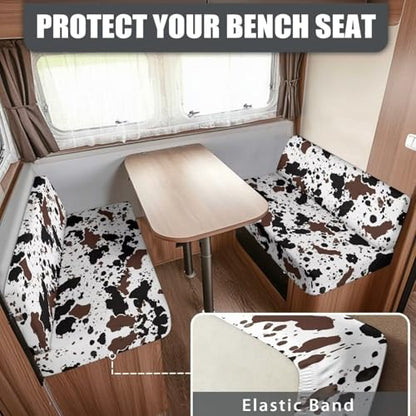 RV Dinette Cushion Covers - Cow Hide Pattern Stretchable Loveseat Sofa Furniture Protector, Lightweight Camper Accessories Replacement Cover - color: Cow Hide Pattern