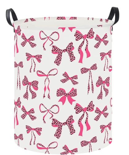 19.7" Laundry Basket,Dirty Clothes Hamper,Waterproof Storage Bin,Room Decor,Gift Baskets,Nursery Hamper(Leopard Print Bow) - color: Leopard Print Bow