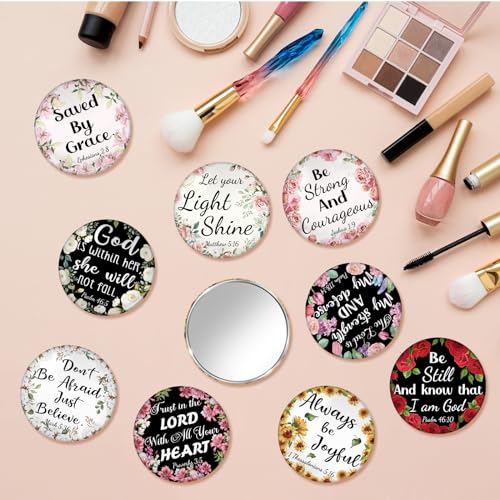 36 Pcs Mini Christian Compact Mirror Christian Gifts Bulk Floral Bible Verse Mini Compact Mirrors Religious Scripture Gifts Inspirational Portable Mirror for Women Coworkers Church Party Favors