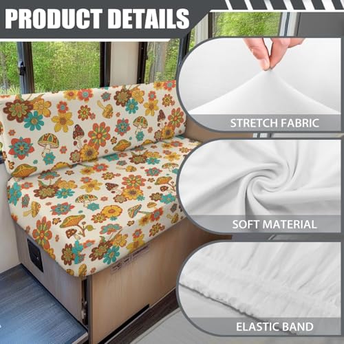 Fall Mushroom Floral RV Dinette Cushion Slipcovers Stretch Camper Booth Seats Replacement Cover RV Sofa Furniture Protector-Bench & Backrest Covers, 2Sets - color: Fall Mushroom Floral