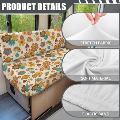 Fall Mushroom Floral RV Dinette Cushion Slipcovers Stretch Camper Booth Seats Replacement Cover RV Sofa Furniture Protector-Bench & Backrest Covers, 2Sets - color: Fall Mushroom Floral