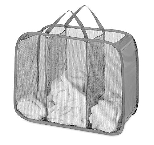 Whitmor Mesh Popup Laundry Hamper 3 Compartment Sortable Horizontal Collapsible Laundry Basket for Clothes Laundry Room Bedroom - size: 23.25"L x 13.5"W x 33.5"H