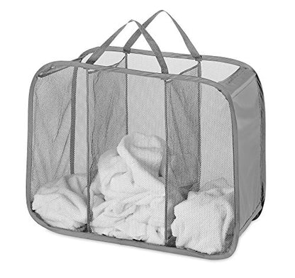 Whitmor Mesh Popup Laundry Hamper 3 Compartment Sortable Horizontal Collapsible Laundry Basket for Clothes Laundry Room Bedroom - size: 23.25"L x 13.5"W x 33.5"H