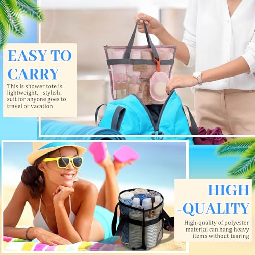 Patelai 12 Set Large Mesh Shower Caddy Bags, Sandproof Beach Tote Bulk with Soap Bag 12.2 x 10.2 Inch Hanging Toiletry Bath Organizer with Zipper & Handle for Gym Beach Dorms Travel Essentials