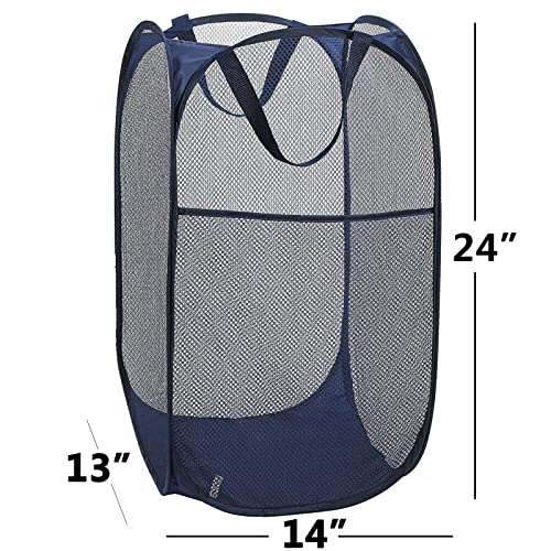 2 Pack Foldable Mesh Popup Laundry Hamper,Laundry Basket Easy to Open and Fold for Dorm,Travel, College Dorms, and More (Black and blue)…