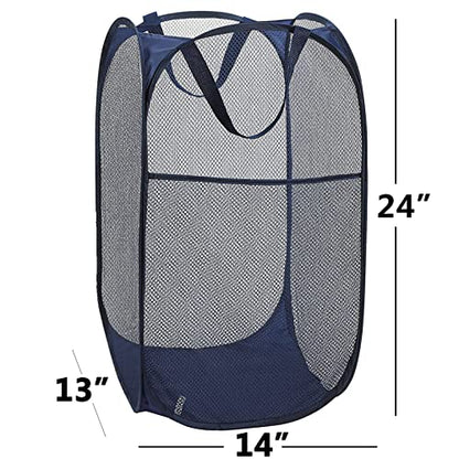 2 Pack Foldable Mesh Popup Laundry Hamper,Laundry Basket Easy to Open and Fold for Dorm,Travel, College Dorms, and More (Black and blue)…