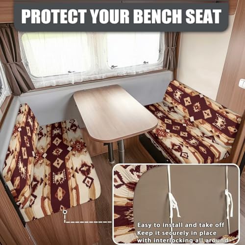 RV Dinette Cushion Covers Brown Aztec Print Camper Cushion Covers Dinette Booth Set Washable RV Couch Covers for Sofa Bed 2 Cushion RV Seat Covers Dinette Cushions Replacement - color: Aztec Brown