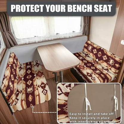 RV Dinette Cushion Covers Brown Aztec Print Camper Cushion Covers Dinette Booth Set Washable RV Couch Covers for Sofa Bed 2 Cushion RV Seat Covers Dinette Cushions Replacement - color: Aztec Brown