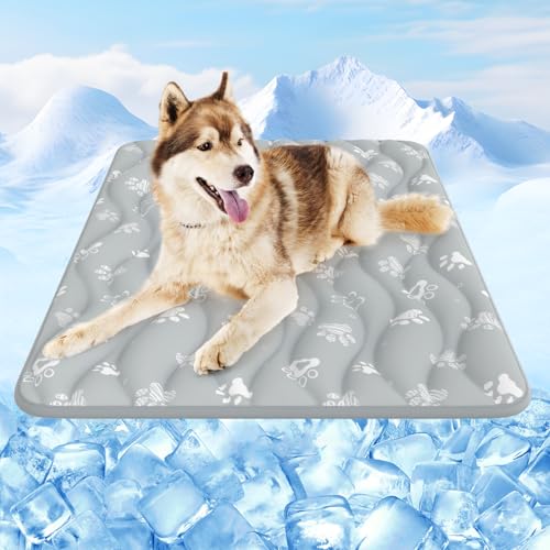 Rywell Super-Absorbent Cooling Mat for Dogs 36"x27" Arc-Chill 3.0 & Color-Changing Dog Cooling Mat, Stay Cool & Dry, Washable, Non-Slip Pet Bed Mat for Floors, Sofas, Kennels - color: Grey, size: L