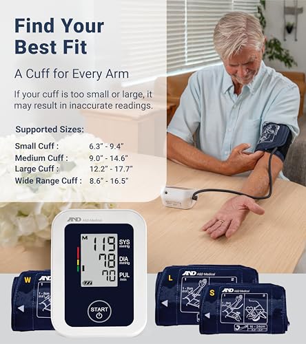 A&D Medical Blood Pressure Monitor for Home Use, UA-651 – Upper Arm Precise BP Machine – Wide Range Cuff (8.6-16.5” / 22-42cm), Adults, 4 AA Batteries - style: Monitor with Wide Range Cuff + AC port