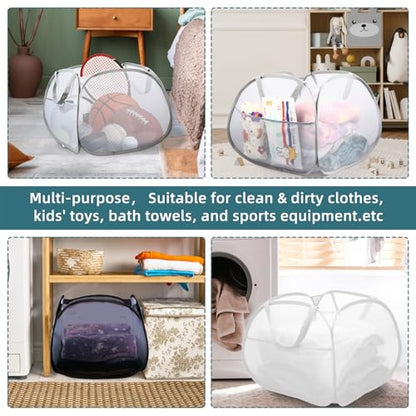 Bemkoo Collapsible Laundry Basket, 90L Large Foldable Mesh Pop Up Hamper for Laundry, Dirty Clothes, Bedroom, Bathroom, Dorm, Laundry Room, Travel, Camping, White - color: White