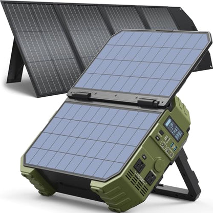 BROWEY 1600W (3200W Peak) Portable Power Station,1024Wh LiFePO4 Battery with Built-in Solar Panel,100W USB-C PD,Solar Generator for Camping, RV, Home Backup, Emergency (S1600 Green+120W) - style: S1600 Green+120W