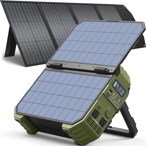 BROWEY 1600W (3200W Peak) Portable Power Station,1024Wh LiFePO4 Battery with Built-in Solar Panel,100W USB-C PD,Solar Generator for Camping, RV, Home Backup, Emergency (S1600 Green+120W) - style: S1600 Green+120W