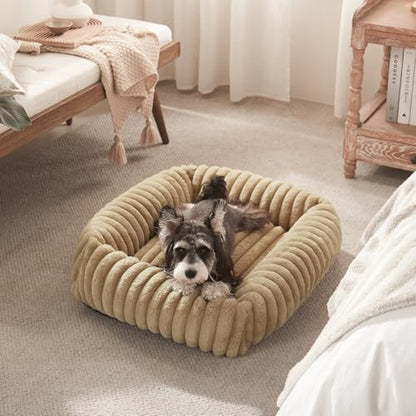 FURTIME Dog Bed Medium Size Dog, Washable Orthopedic Pet Bed with Removable Cover, Rectangle Soft Calming Sleeping Puppy Bed Durable Pet Cuddler with Anti-Slip Bottom, Beige, M Plus (30"x24"x8") - color: Beige, size: M Plus (30"x24"x8")
