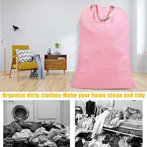 Cotton Canvas Laundry Bag with Handles & Drawstring Straps, Heavy Duty Extra Large Laundry Bags for Laundromat and Household, 25.5x34 Inch, Pink - color: Pink