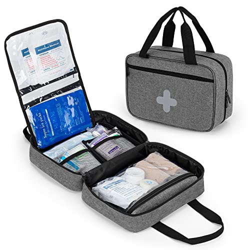 CURMIO Small First Aid Bag, Empty Emergency Trauma Kit Organizer Bag for Hiking, Camping, Car, Travel, Home and Outdoor, Gray, BAG ONLY, Patent Pending - color: Gray
