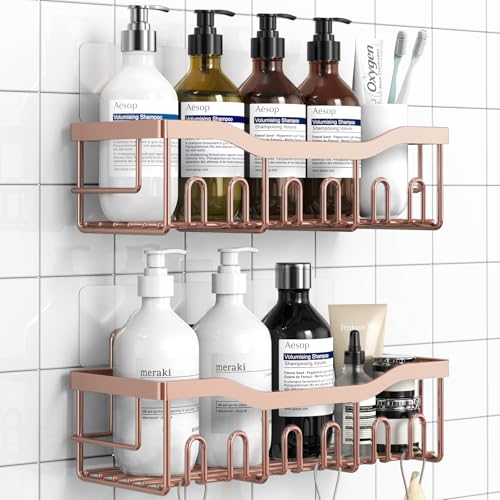 EUDELE Shower Caddy 2 Pack,Adhesive Shower Organizer for Home Decor&Kitchen Organizers,No Drilling,Rustproof Stainless Steel Bathroom Shelf Organizer - color: Pink