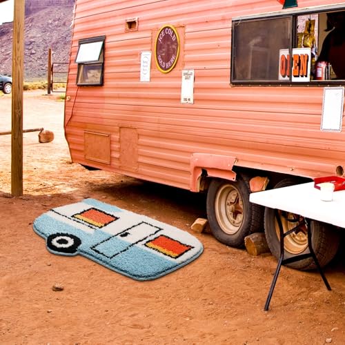 Drydiet Camper Van Bathroom Rug Cute Blue Camper Van Door Mat Bath Mat Bathroom Decoration Travel Car Rug Non Slip Washable - style: Camper Van