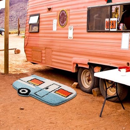 Drydiet Camper Van Bathroom Rug Cute Blue Camper Van Door Mat Bath Mat Bathroom Decoration Travel Car Rug Non Slip Washable - style: Camper Van