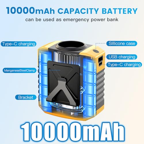 10000mAh Portable Waist Fan - Clip on Wearable Belt Personal Fan Rechargeable Battery operated With 4 Speeds & Flashlight Neck Hands-Free 20H Cooling For Outdoor, Hiking,Jobsite, Farms - color: Yellow-2