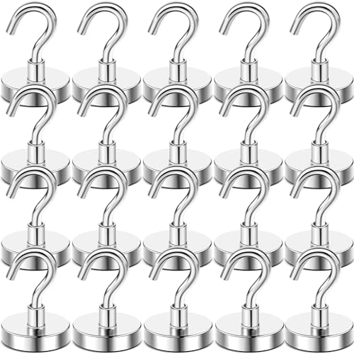 DIYMAG Magnetic Hooks, 85 LB Heavy Duty Strong Magnet with Hook, Rare Earth Neodymium Magnets for Hanging, Magnetics Hanger for Curtain, Home, Kitchen, Workplace, 20 Packs - color: Silver, size: 0.98in