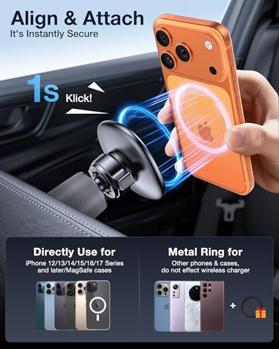 Miracase Car Phone Holder for Magsafe [Super Strong Magnets] Magnetic Phone Holders for Your Car, 360°Adjustable Air Vent Hands Free Cell Phone Mount Cradle (Matte Black, Regular) - color: Matte Black