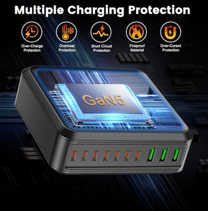 780W USB C Charger Block Fast 10-Port USB C Charging Station GaN PD 120W Laptop Charger Adapter for MacBook Pro/Air, DELL, iPad, iPhone, Samsung Galaxy Black - color: Black