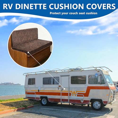 ANARACHON Leather Look RV Camper Dinette Cushion Covers, Washable RV Couch Cushion Covers Dinette Booth Seats Stretchable Camper Seat Covers (03 Brown, 2 Sets) - color: 03 Brown, size: 2 Sets