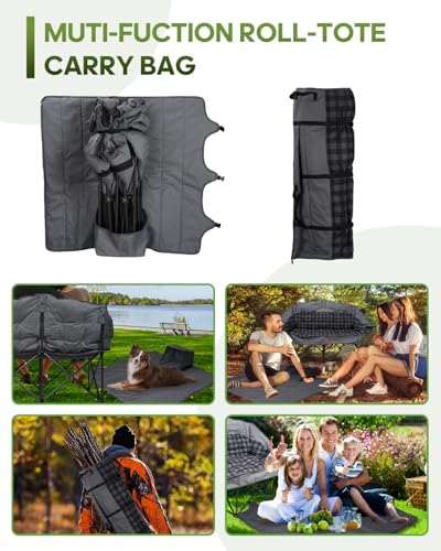 Double Camping Chair Padded Loveseat Camping Couch, Oversized 2 Person Camp Chairs with 2 in 1 Carry Bag, Heavy Duty Folding Lawn Chair Sofa with Cup Holders for Adults Patio Backyard Beach, Gray - color: Gray