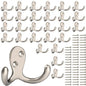 IBosins 28 Pack Heavy Duty Double Prong Coat Hooks Wall Mounted with 56 Screws Retro Double Hooks Utility Hooks for Coat, Scarf, Bag, Towel, Key, Cap, Cup, Hat - color: 28 Pcs Silvery