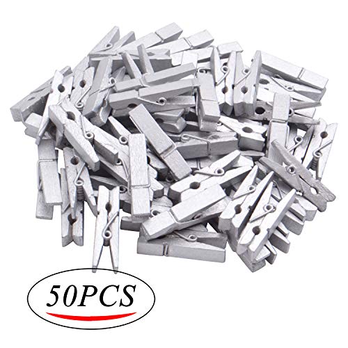 Jdesun 50 Pieces Photo Clips,Mini Silver Wooden Picture Paper Clip Clothespins Peg for Office,Home,Arts - color: Silver(wood)