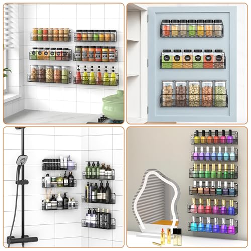 Wall Mounted Spice Rack Organizer, Pantry Door Organizer & Hanging Storage Baskets, Metal Spice Shelf for Kitchen Cabinet, 3 Depth Sizes Hold Large Jars to Nail Polish Bottles, 6 Pack - size: 6 Tier