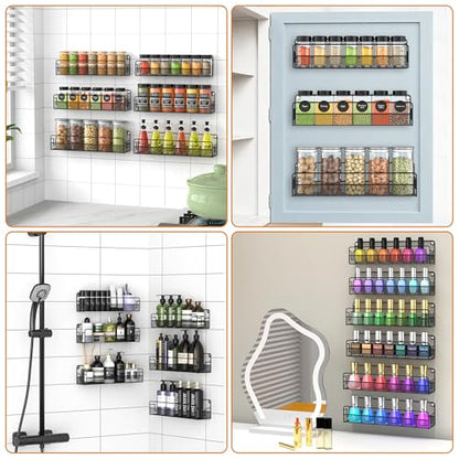 Wall Mounted Spice Rack Organizer, Pantry Door Organizer & Hanging Storage Baskets, Metal Spice Shelf for Kitchen Cabinet, 3 Depth Sizes Hold Large Jars to Nail Polish Bottles, 6 Pack - size: 6 Tier