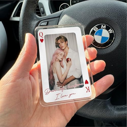 Gossby Couple Car Visor Clip Custom Photo - Drive Safe Gift Boyfriend | Custom Photo Car Visor Clip, Personalized Couple Gift For Boyfriend, Drive Safe Handsome Keepsake - color: Drive Safe, Handsome. I Love You