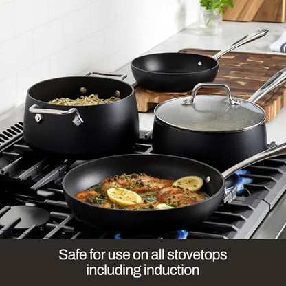 All-Clad Hard Anodized Expert Nonstick Cookware Set, -7 Piece Pots and Pans Set, Induction, OvenSafe 500F - Includes Frying Pans, Saucepan, Sauté-Pan, Stockpot, Professional Cookware - Black - size: 7 Piece Cookware Set