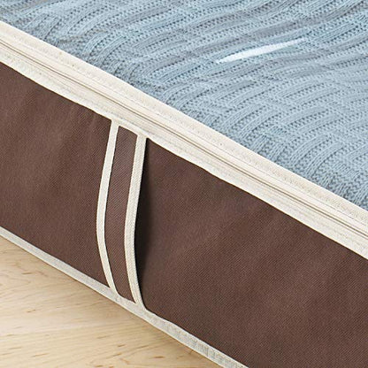 Whitmor Under Bed Storage Bags 2 Pack, Zippered Underbed Storage Containers with Clear Window and Handles, Foldable Clothes Blanket Storage Organizer, 18 x 42 x 6 Inches, Java