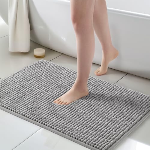 FRESHMINT Thick Chunky Chenille Bathroom Rug, 24"x36", Non Slip Bath Mat, Soft Bathroom Decor, Cute Shower Mat, Water Absorbent, Washable, Dove Gray - color: Dove Gray, size: 36" x 24"