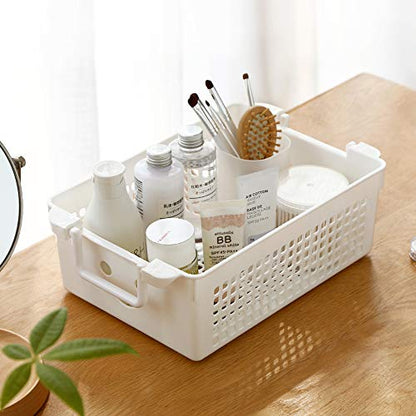 Stackable Plastic Storage Baskets/Bins Organizer with Handles, Set of 4 (White, Grey) - size: stacking baskets