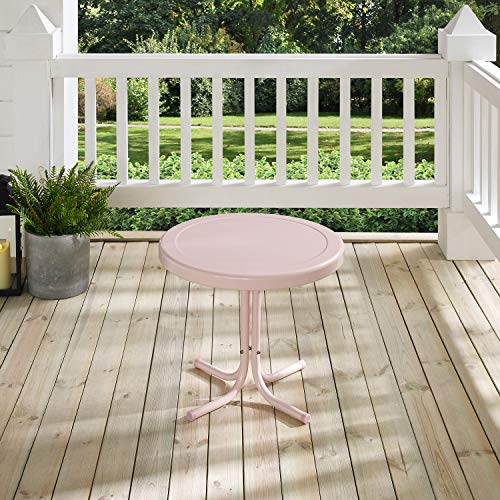 Crosley Furniture Griffith Weather Resistant Retro Metal Outdoor Side Table for Patio, Deck, Porch, Pink - color: Pink