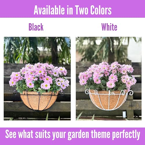 Shoplala Wall Hanging Planter for Outdoor (2 Pack, 10 Inch) Black Metal Hanging Flower Basket for Plants, Wall Planters with Coco Liner Indoor Wall Mounted Plant Holder Outside Balcony Fence Rail Deck - size: 10" (25cm) x 2 Pack