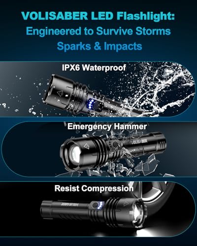 Flashlight 2000 High Lumens, Rechargeable Zoomable LED Tactical Flashlight with Ignition Lens, Emergency Flashlight for Camping Home Security, 5 Modes Waterproof Handheld Flashlights - color: Black