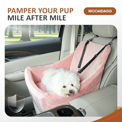 WOOAIDAGG Dog Car Seat for Medium Dogs, Pet Travel Bed with Seat Belt Channel, Fully Detachable and Washable, 3 Straps Easy to Install (Pink) - color: Pink